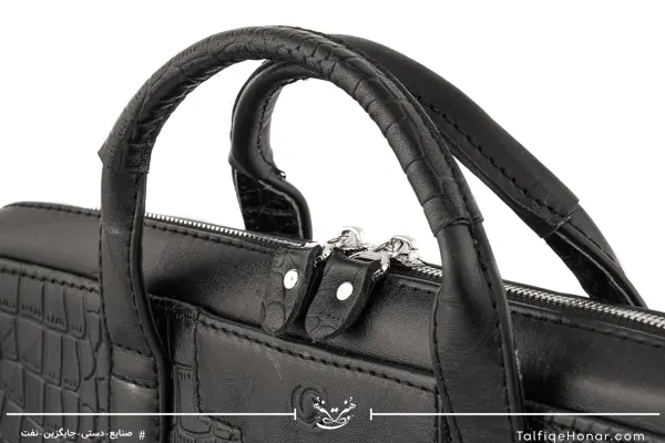 کیف اداری چرم مشکی طرح کروکدیل 30*40