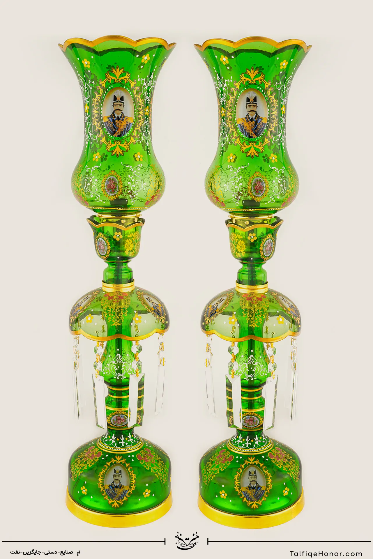 جفت لاله نوروز بلور تراش و نقاشی سبز سایز 15*15*64