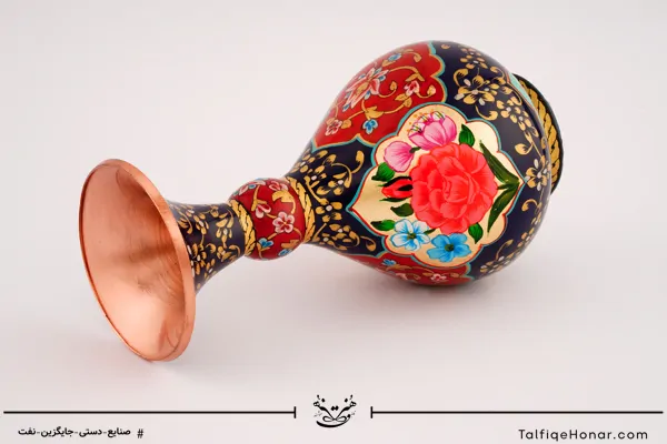 گلدان شلغمی مس تمام پرداز با ورق طلا سایز 15(10002)