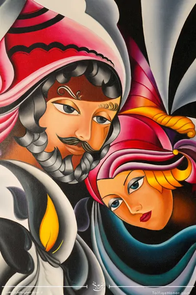 تابلو نقاشی رنگ روغن طرح جام هستی سایز 100*70