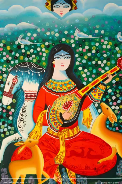 تابلو نقاشی رنگ روغن طرح دختر نوازنده سایز 100*70