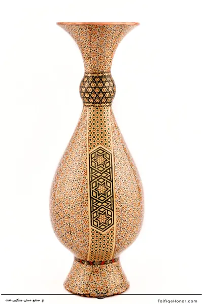 گلدان صراحی مس تمام خاتم سایز 25 کد 001(10482)