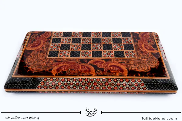 تخته نرد نیم گرد خاتم طرح سیمرغ (10002)