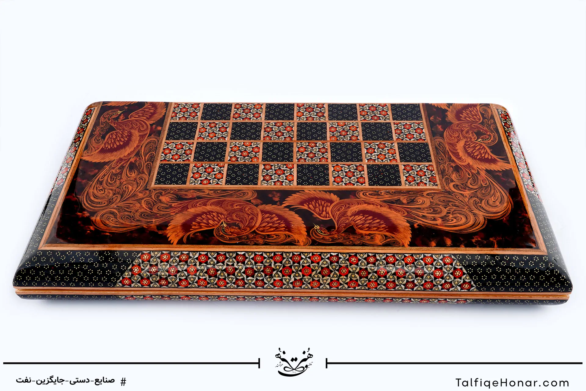 تخته نرد نیم گرد خاتم طرح سیمرغ (10002)