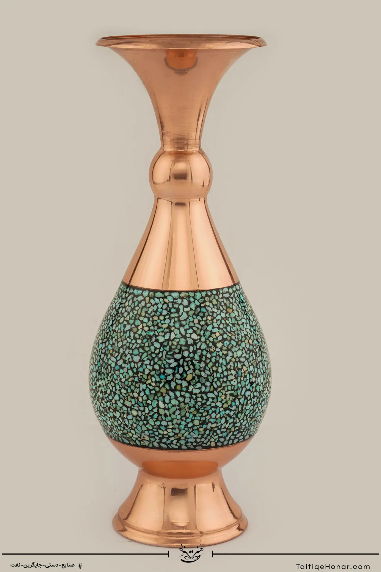  گلدان صراحی مس فیروزه کوب سایز20 کد(10002)