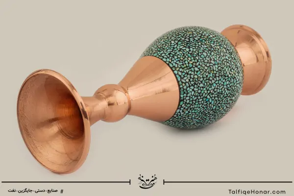  گلدان صراحی مس فیروزه کوب سایز20 کد(10002)