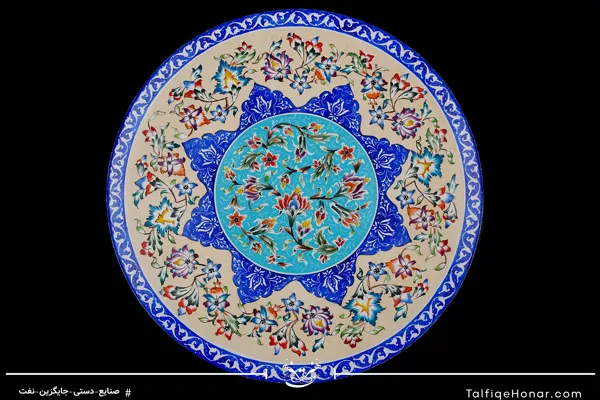 بشقاب مینا کاری طرح شمسه و ختایی قطر 25(10670)