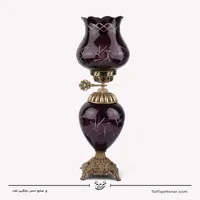 جفت شمعدان لاله ای تراش خورده با بدنه برنجی طرح خورشیدی