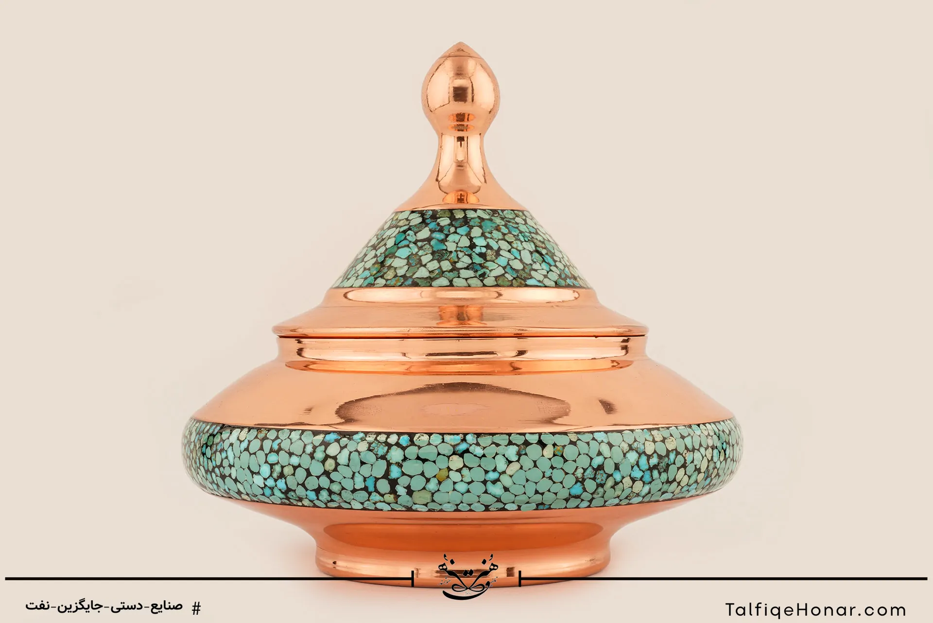 قندان سفینه ای مس فیروزه کوبی سایز20 کد 001(10002)
