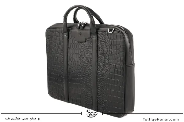 کیف اداری چرم مشکی طرح کروکدیل 30*40