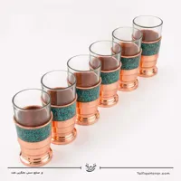 سرویس 6 نفره شربت خوری مس فیروزه کوبی