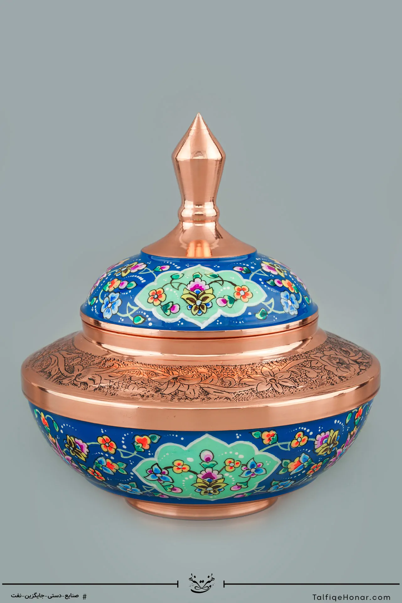 قندان سلجوقی مسی قلم زنی و پرداز سایز 17(10526)