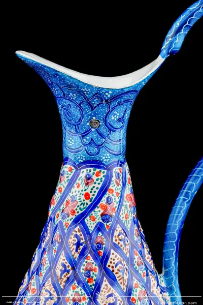پارچ قلدار مینا کاری زمینه رنگ فیروزه ای سایز 16(10604)