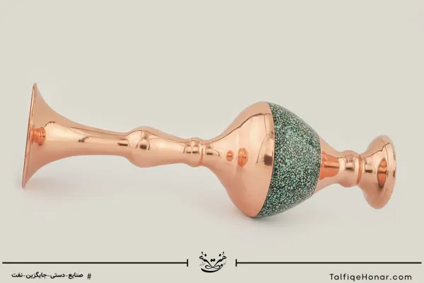 گلدان صراحی مس فیروزه کوبی سر شانه دار سایز 25(10002)