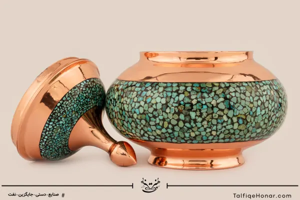 قندان مس فیروزه کوبی سایز20 کد 001(10002)