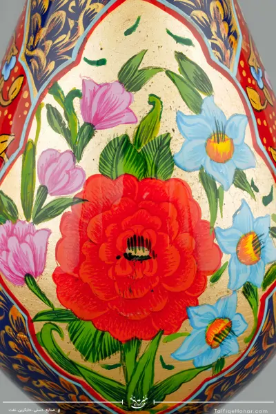 گلدان صراحی مسی تمام پرداز با ورق طلا سایز 26 کد 002(10526)
