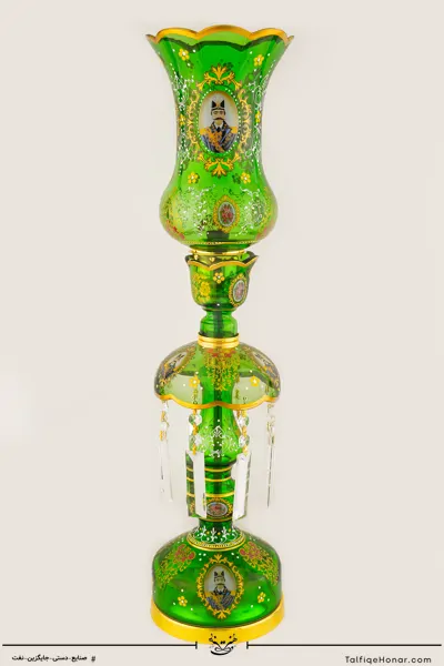 جفت لاله نوروز بلور تراش و نقاشی سبز سایز 15*15*64