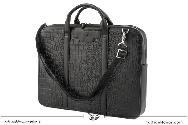 کیف اداری چرم مشکی طرح کروکدیل 30*40