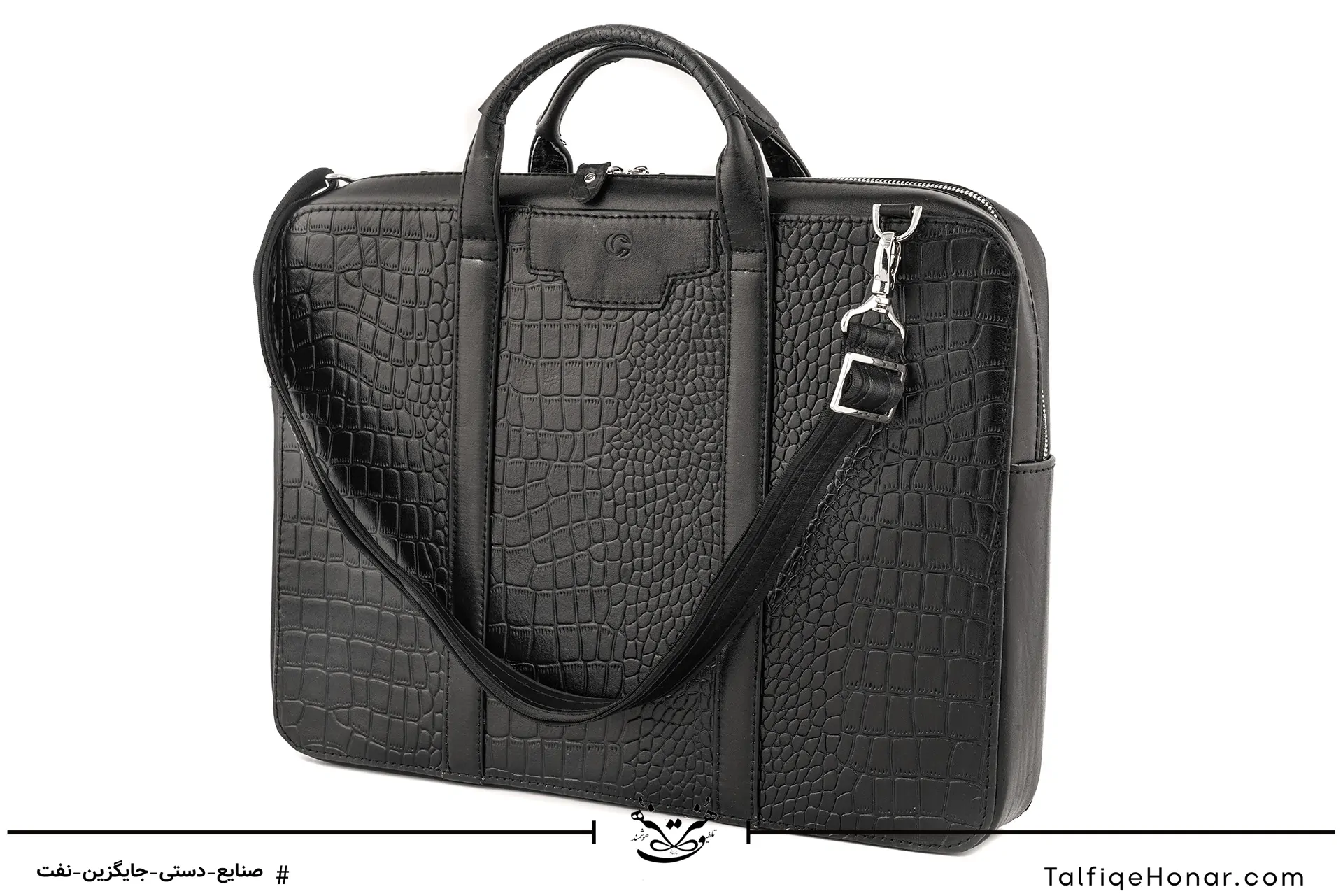 کیف اداری چرم مشکی طرح کروکدیل 30*40