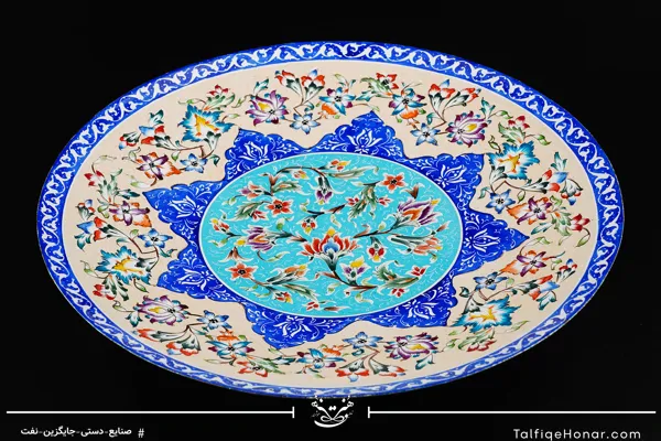 بشقاب مینا کاری طرح شمسه و ختایی قطر 25(10670)