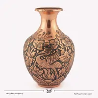 گلدان مس قلم زنی طرح گل و مرغ سایز 16 (کد 10318)