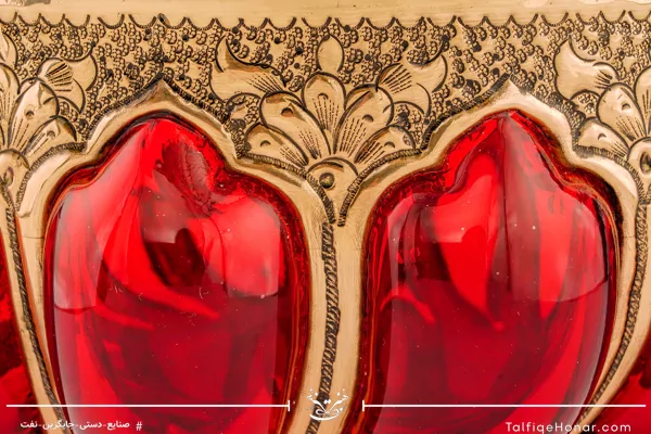 کاسه قلمزنی و آبگینه با رنگ قرمز قطر 20 کد 001