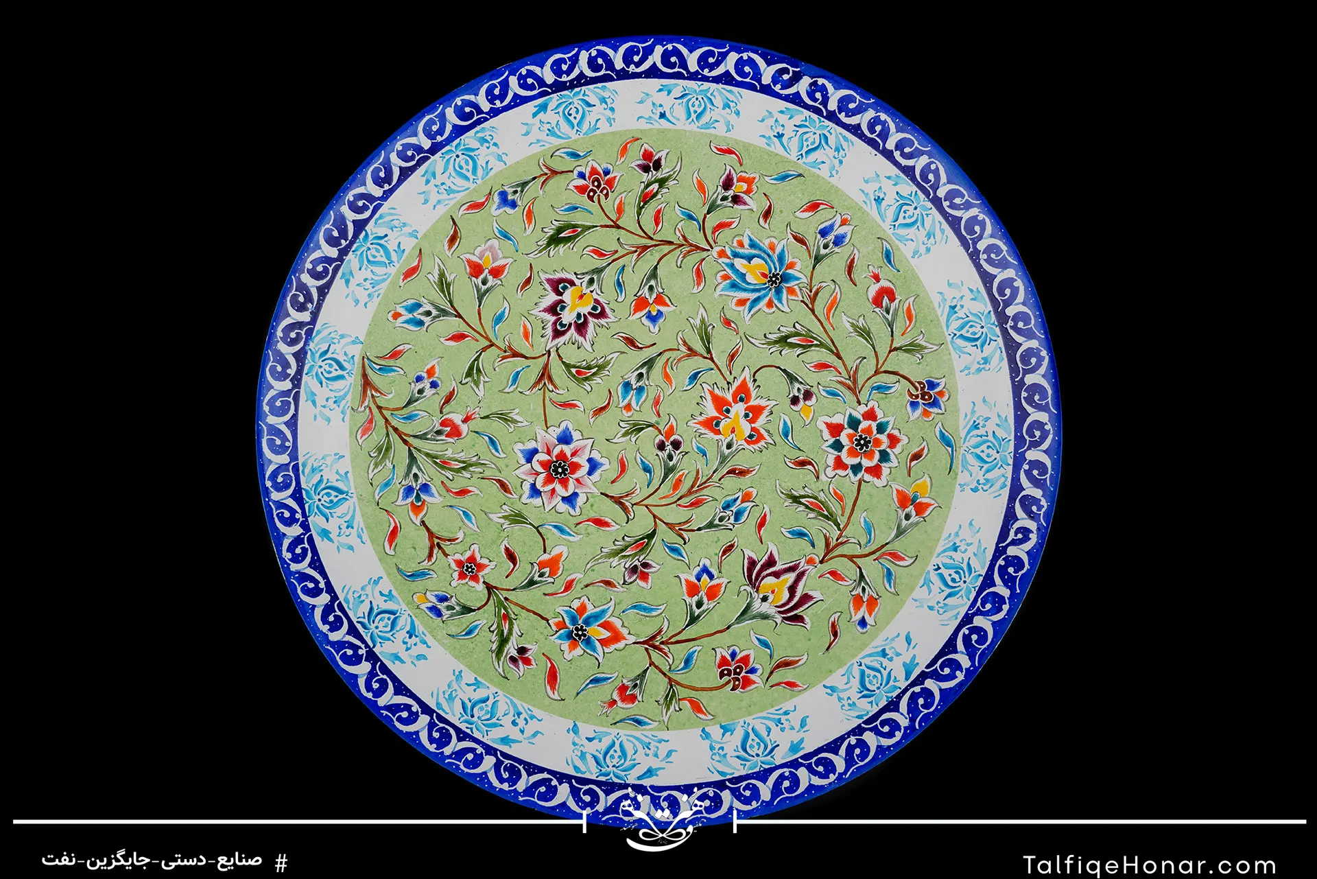 بشقاب مینا کاری با زمینه رنگ سبز قطر 25(10670)
