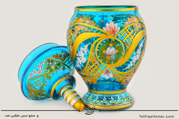 شکلات خوری آبگینه نقاشی شده آبی سایز 30