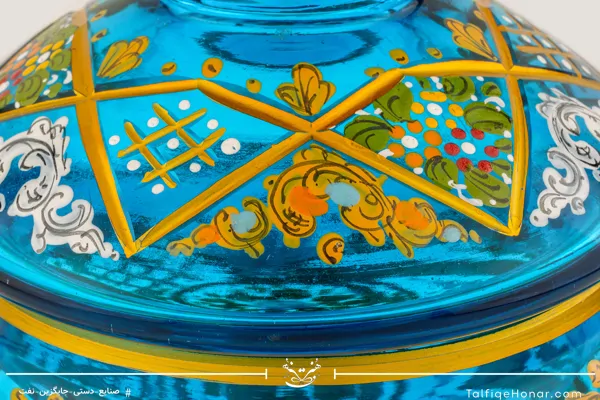 شکلات خوری آبگینه نقاشی شده آبی سایز 30