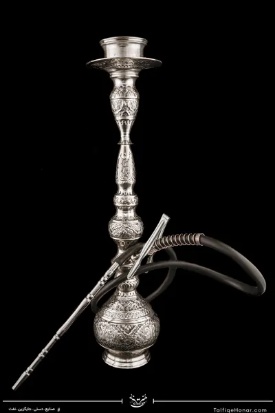 قلیان قلمزنی آب نقره با شلنگ و انبر ذغال سایز 60