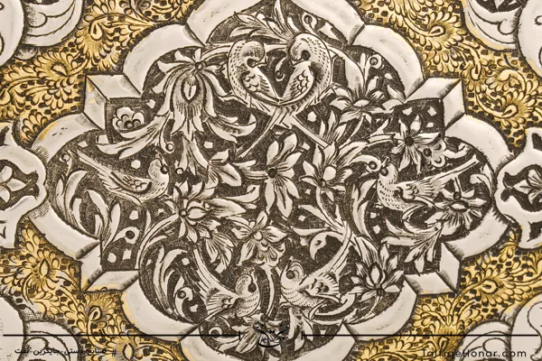 کیف قلم زنی گل و مرغ و ترنج اسلیمی سایز 14*20 کد 10443