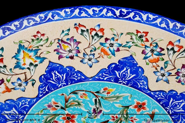 بشقاب مینا کاری طرح شمسه و ختایی قطر 25(10670)