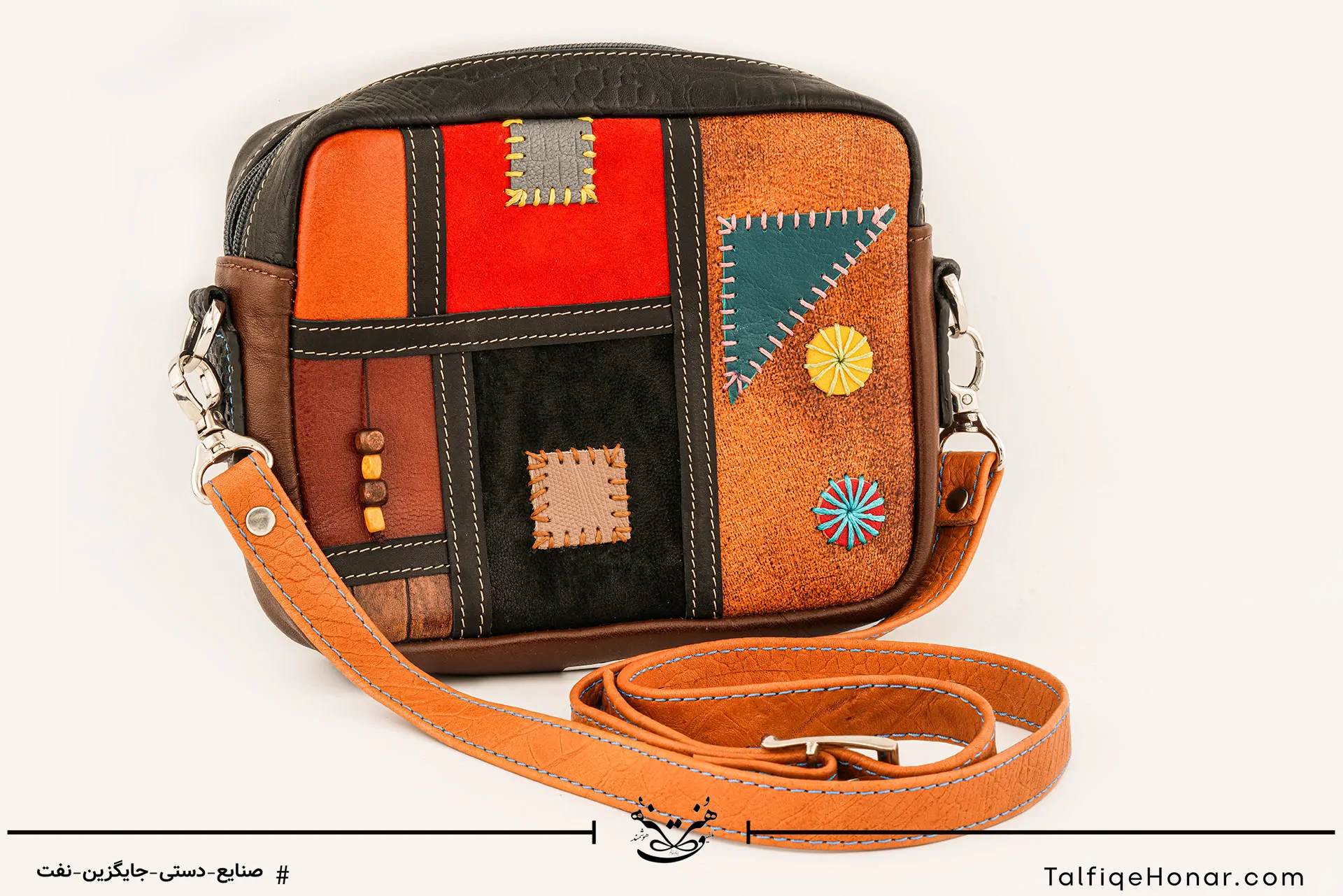 کیف چرم تکه دوزی دوشی زنانه