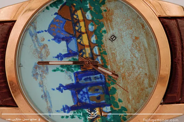 ساعت مچی مردانه صفحه نقاشی طرح نقش جهان با بند چرمی قهوه ای کروکدیل (10443)