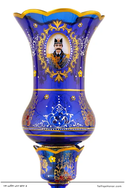 جفت لاله نوروز بلور تراش و نقاشی آبی سایز 15*15*64