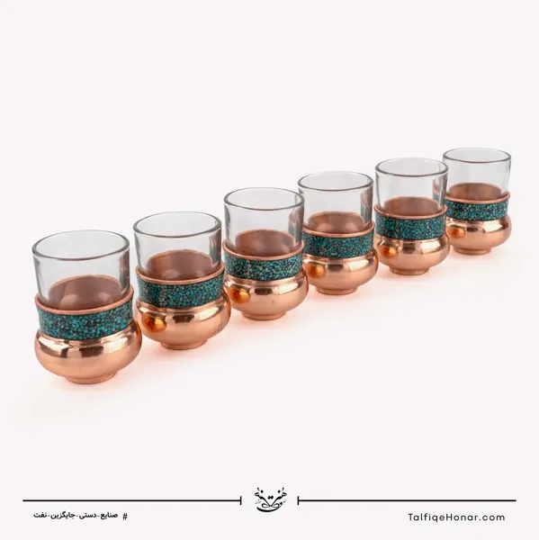سرویس 6 نفره چای خوری مس فیروزه کوبی