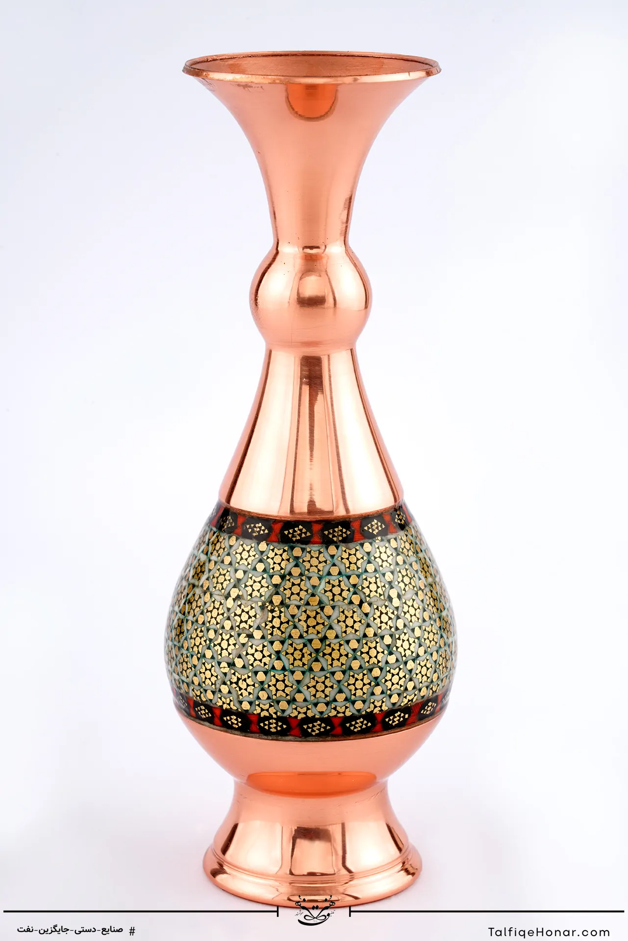 گلدان صراحی مس خاتم سایز 16(10494)