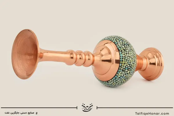 گلدان سه گوی مس فیروزه کوبی سایز 26(10002)