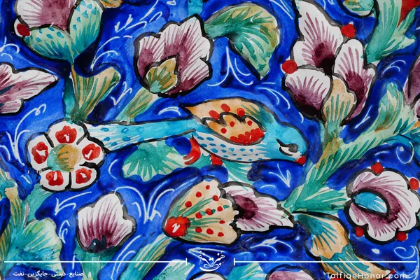  بشقاب گرد برجسته مینا کاری گل و مرغ قطر 40 (10514)