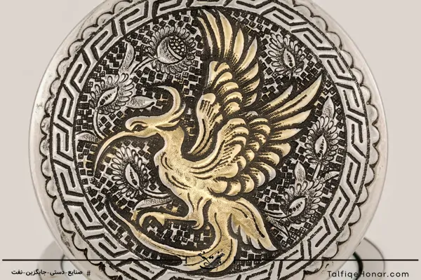 آینه برنج قلم زنی نقش ققنوس سایز2*7*7