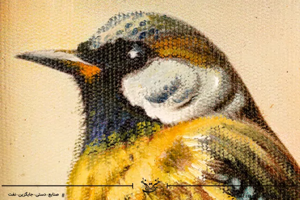 نقاشی اکرلیک تک پرنده با قاب چرمی سایز 21*25