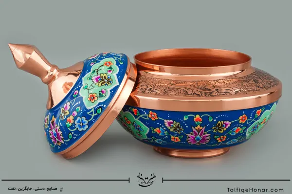 قندان سلجوقی مسی قلم زنی و پرداز سایز 17(10526)