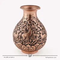 گلدان لاله ای مس قلم زنی برجسته سایز 18