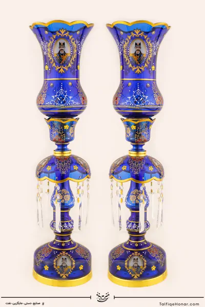 جفت لاله نوروز بلور تراش و نقاشی آبی سایز 15*15*64