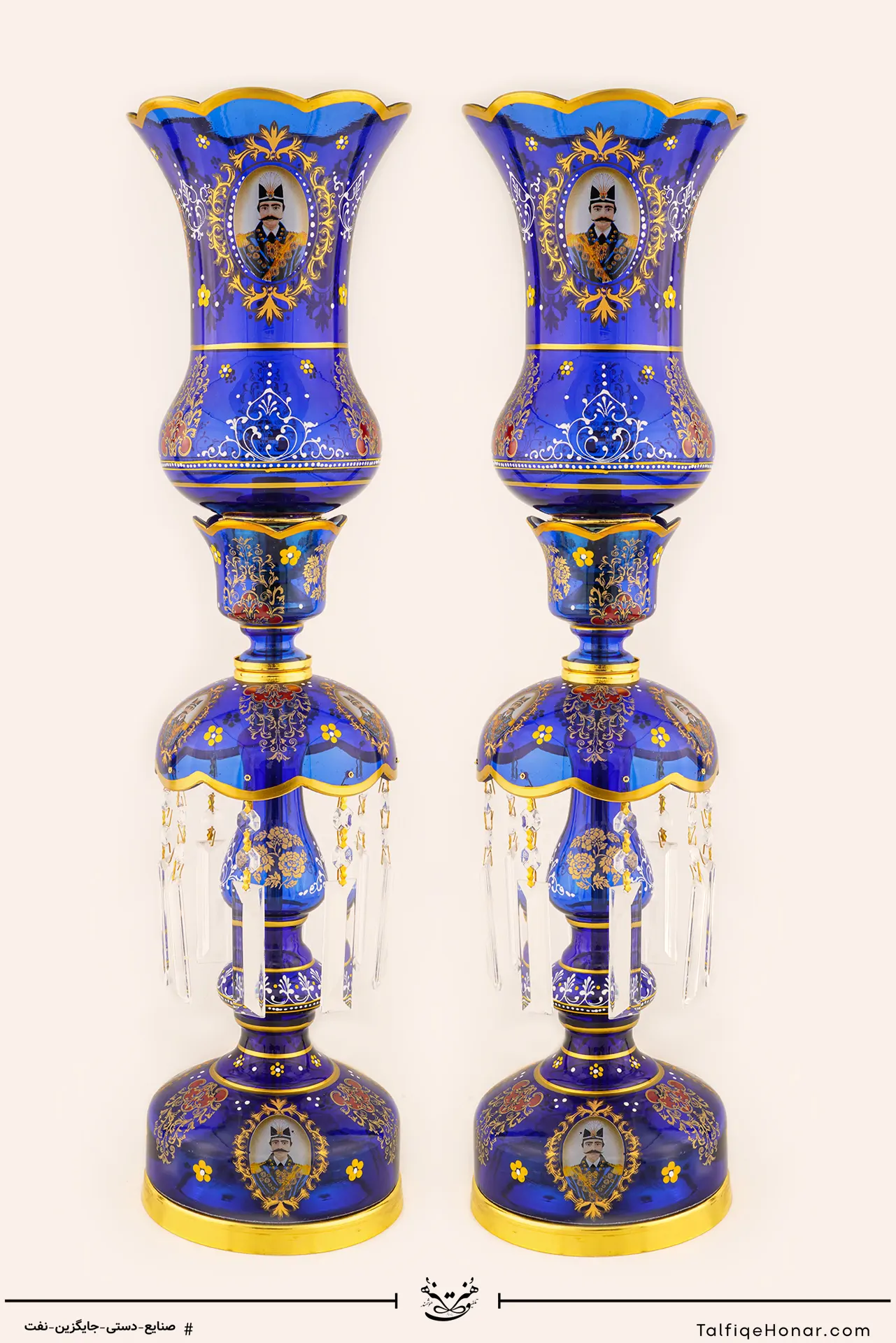 جفت لاله نوروز بلور تراش و نقاشی آبی سایز 15*15*64