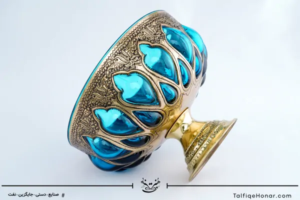 ظرف میوه خوری قلمزنی و آبگینه رنگ لاجوردی قطر 23
