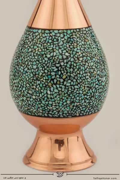  گلدان صراحی مس فیروزه کوب سایز20 کد(10002)