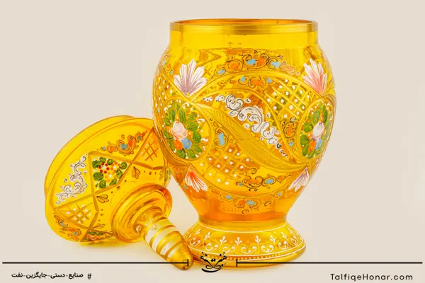 شکلات خوری آبگینه نقاشی شده زرد سایز 30