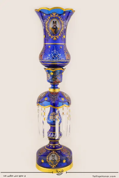 جفت لاله نوروز بلور تراش و نقاشی آبی سایز 15*15*64