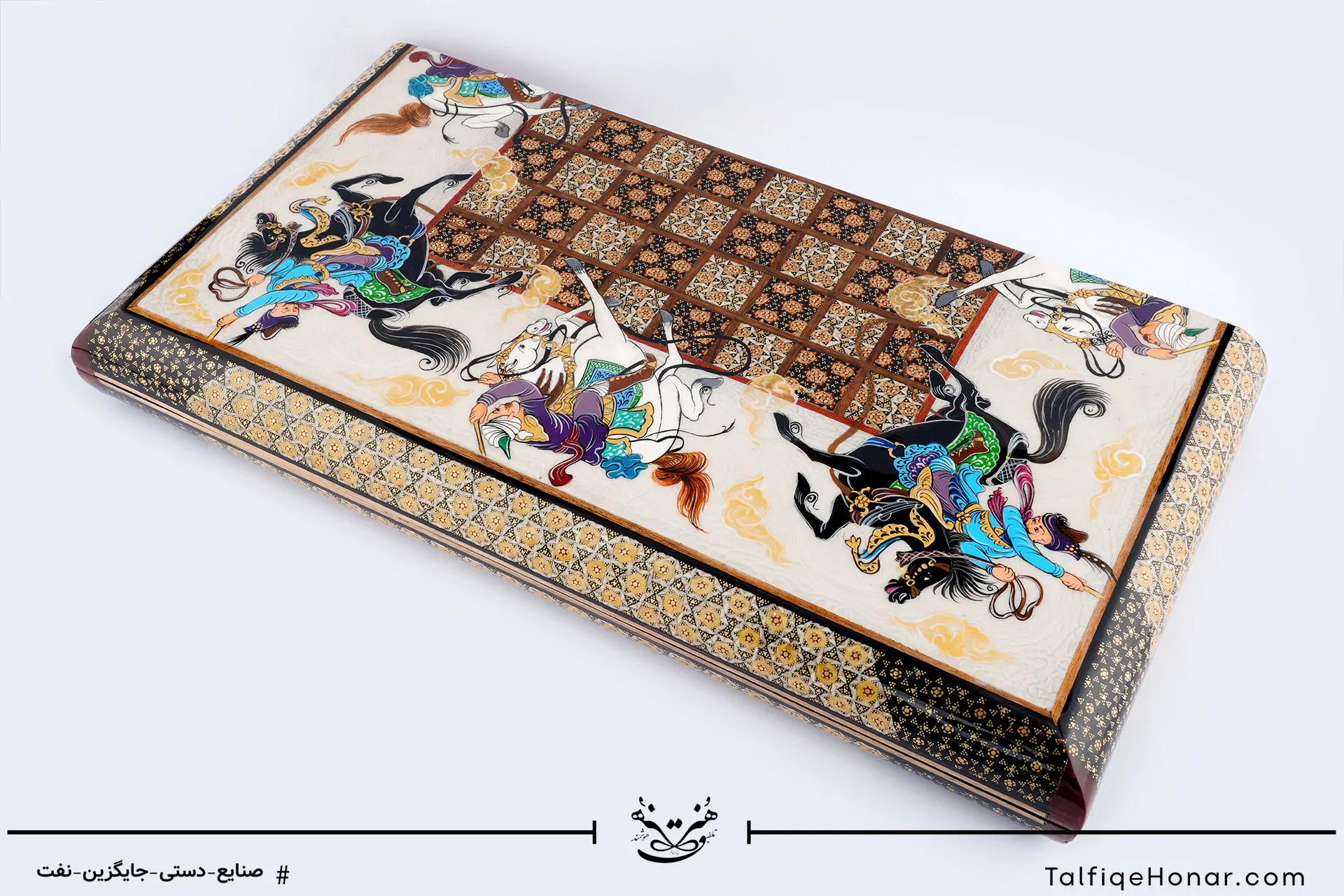 تخته نرد نیم گرد خاتم طرح چوگان (10002)
